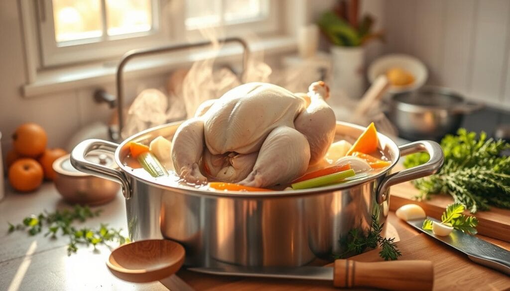 How to boil chicken whole for stocks and soups